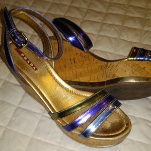 PRADA Multi-color metallic wedge sandals